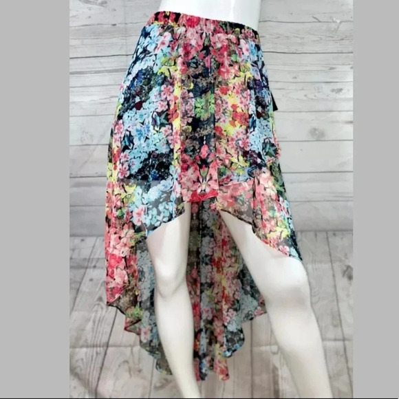 Joe B by Benbasset asymmetrical floral skirt sheer lined elastic waist 🦋 - Picture 1 of 5
